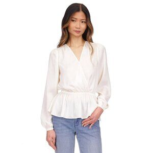 Michael Kors Women's Satin Faux Wrap Top Ivory Size L MSRP $98